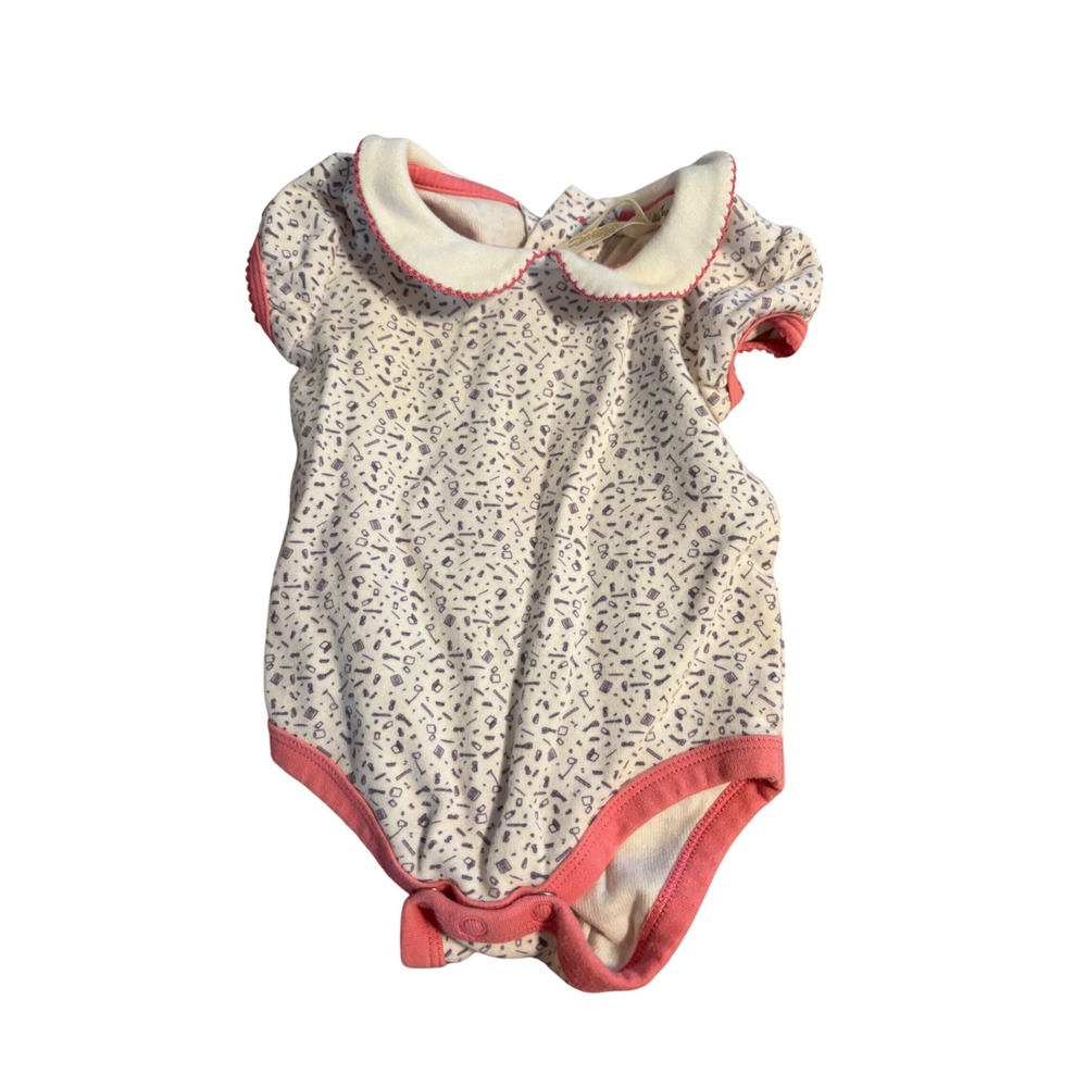 Matilda Jane Baby Girls Peter Pan Collar Geometric Bodysuit 6-12M Pink Trim